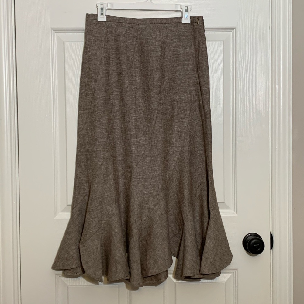 Principle linen blend brown white weave bias cut